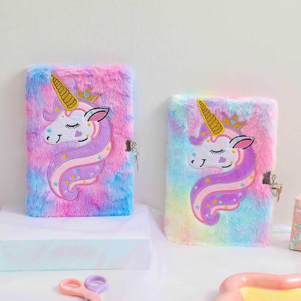 Customized A5 plush notebook student unicorn lockable diary hard-sided writing book children's holiday gift