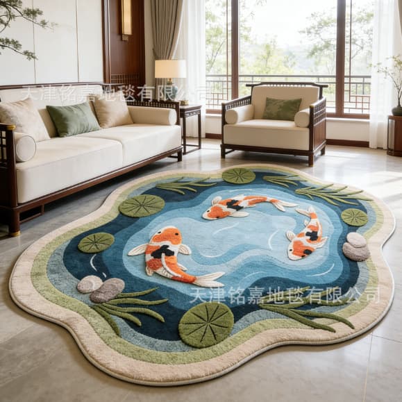 Round 3D Carp Faux Cashmere Rug Thick Soft Comfortable Non-Slip Decorative Mat Living Room Carpet Drop Shipping