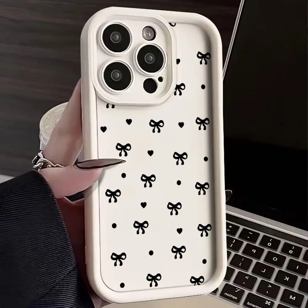AliExpress Hot Sale Aesthetic Black Bow Heart Polka Dot Frosted Phone Case for iPhone 17 Matte Soft Case