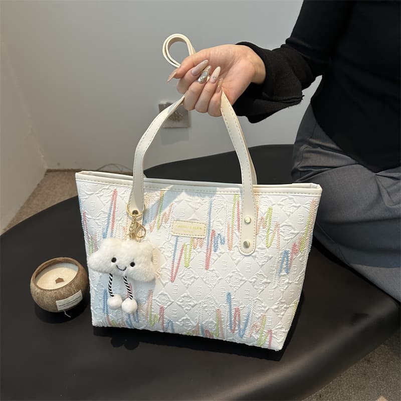 Handheld Large Capacity Tote Bag Women 2025 Autumn Winter New Color Block Stripe Design Crossbody Bag High-End Feel Shoulder Bag
