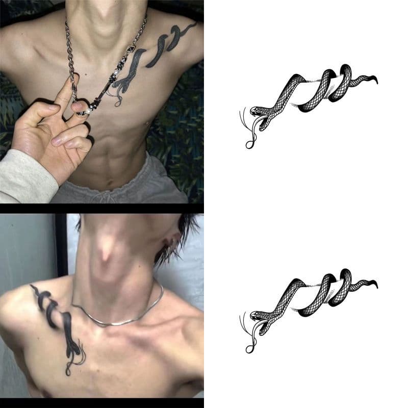 【Store Hot Sale】Dark Snake Collarbone Floral Arm Herb Tattoo, Bold Couple Arm Tattoo, Waterproof