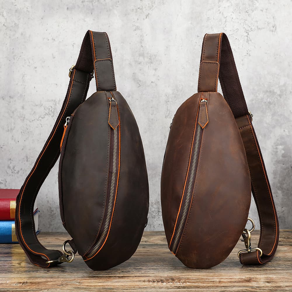 Vintage Genuine Leather Crossbody Sling Bag Men Leather Chest Bag Crazy Horse Leather Men's Chest Bag