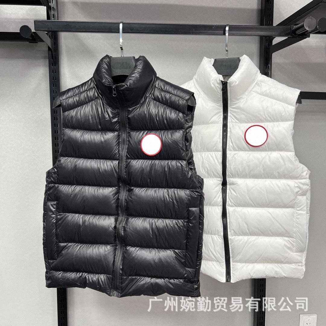 Cross-border style glossy down vest, unisex, autumn/winter, stand-up collar, thickened, sleeveless, wearable as outerwear.