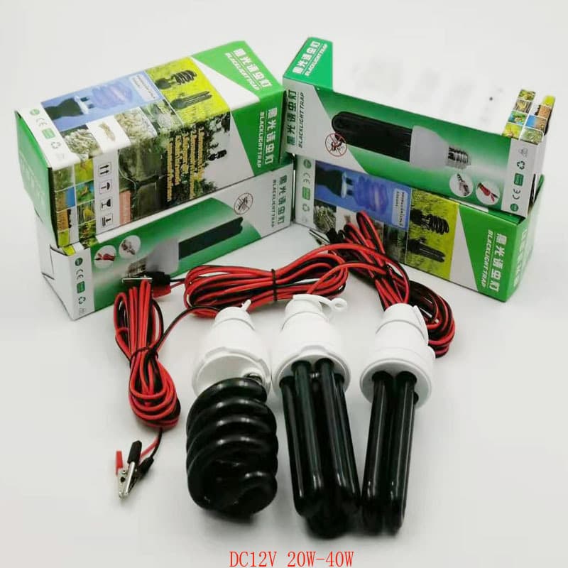 In-stock, factory-direct DC12V black light insect attractant lamps, ultraviolet light lamps, U-shaped, spiral type, 20W, 30W, 40W.
