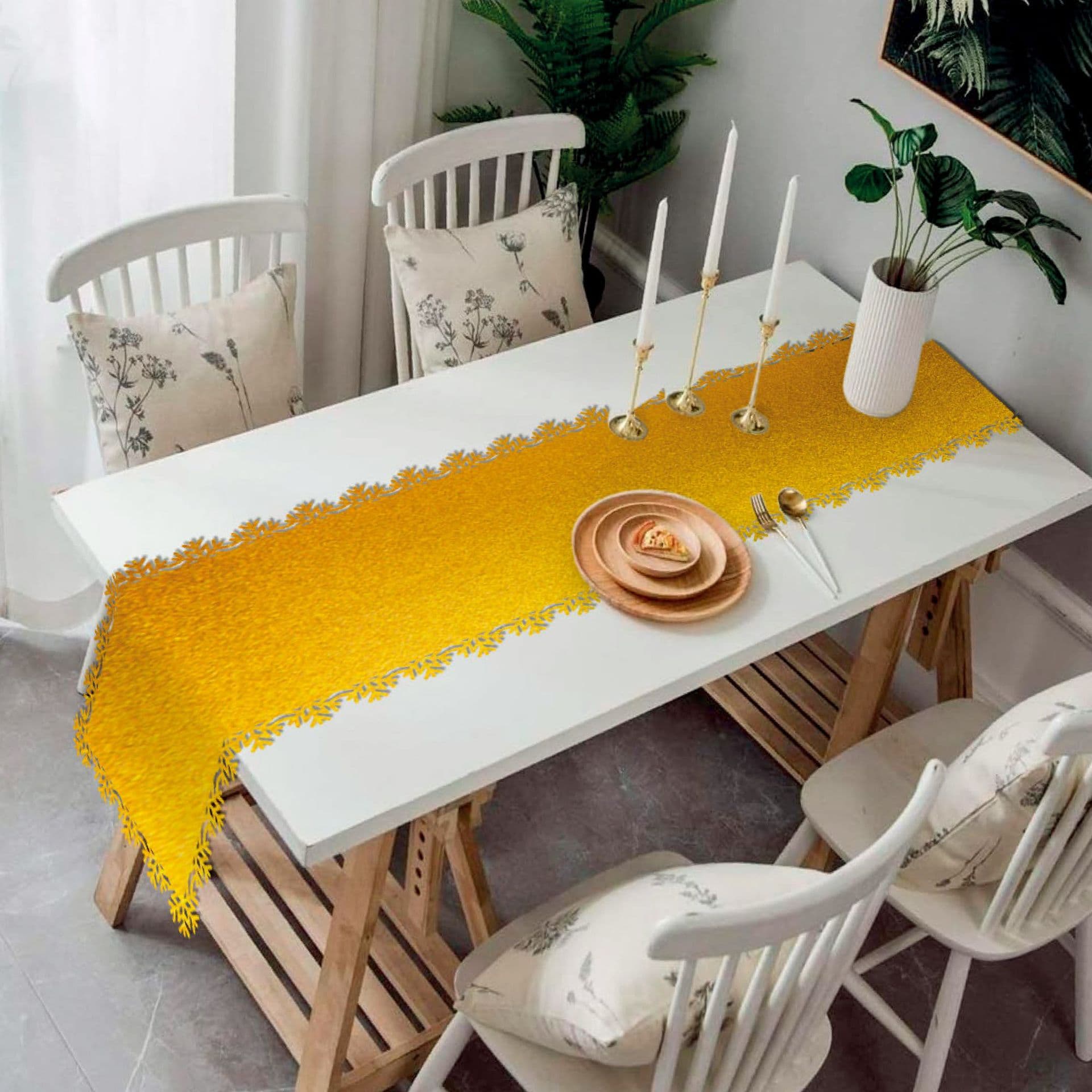 Christmas gold tablecloth, hot-selling disposable Christmas snowflake paper, 30*150CM series for long tables.