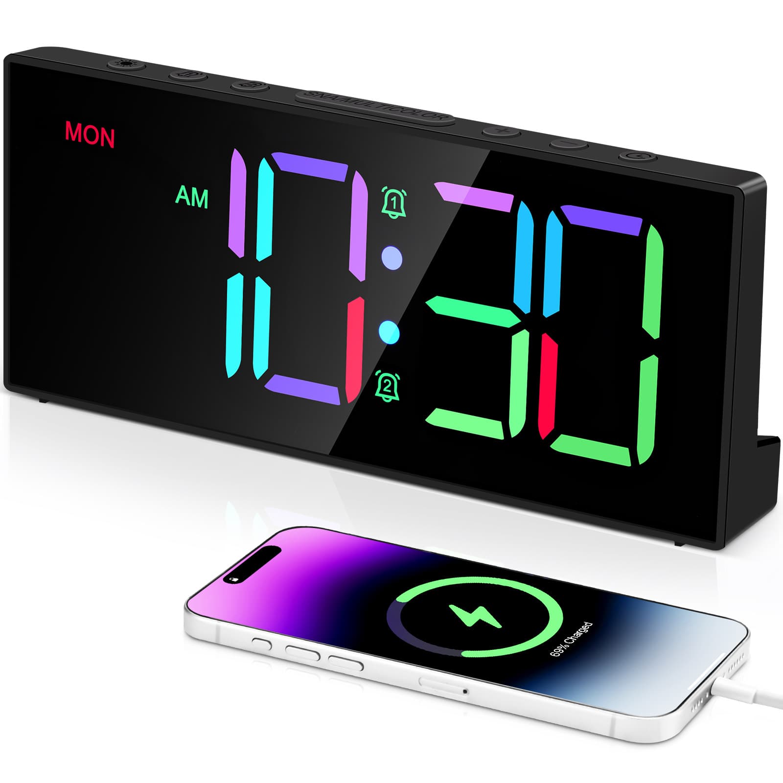 2026 New Cross-Border RGB Digital Clock LED Electronic Clock Colorful Alarm Clock for Living Room Bedroom Office Desk
