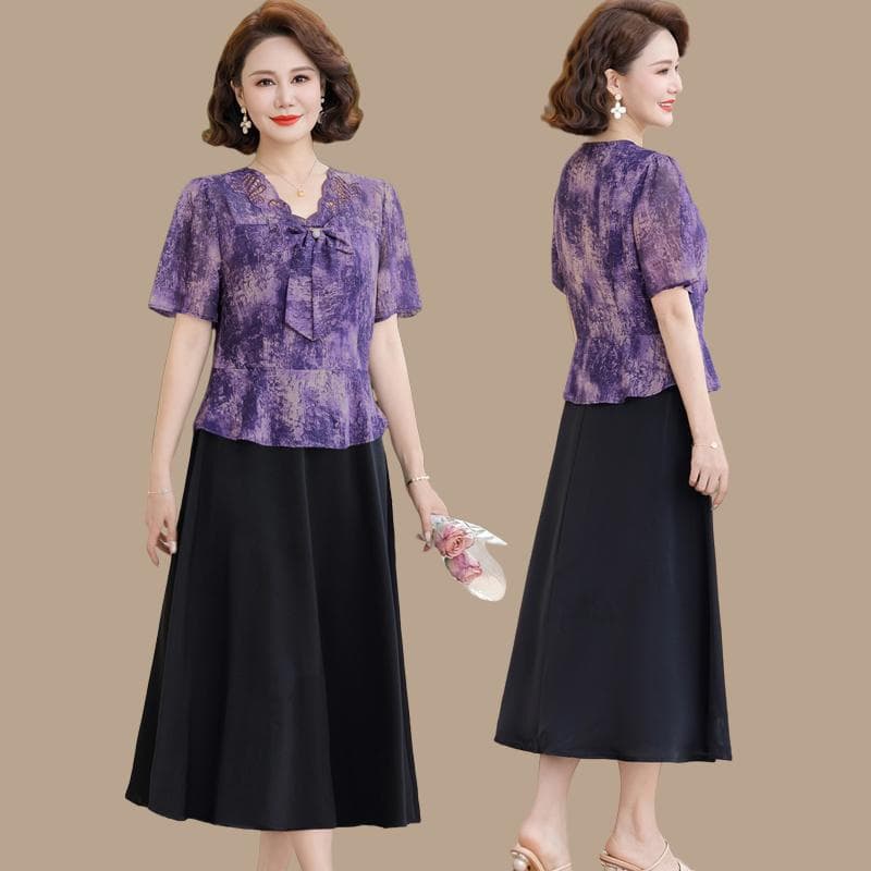 Mother's Day Dress for Middle-aged Women, Elegant Summer Style, Two-piece Look, New Summer Collection
