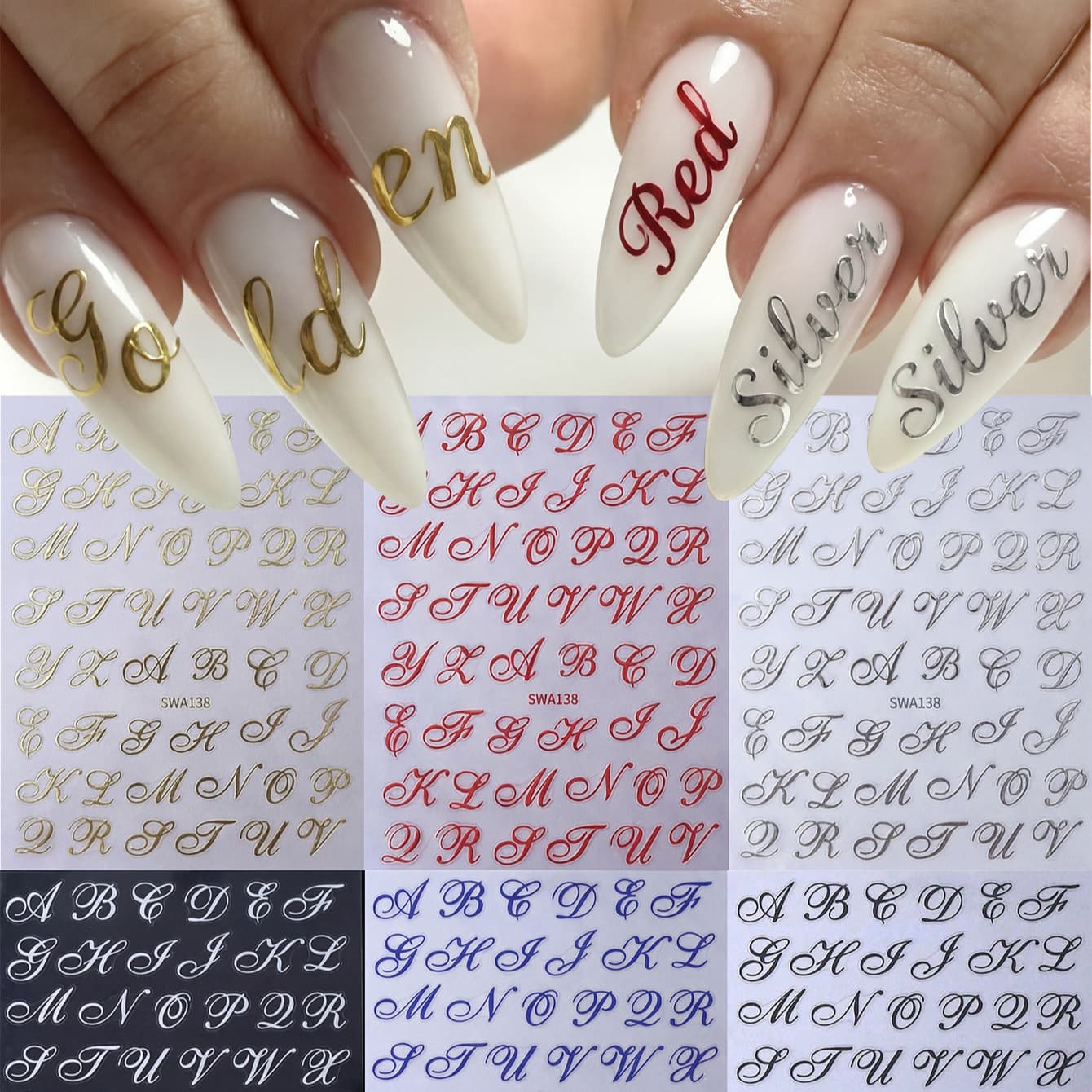 Gothic Style Letter Nail Stickers, Waterproof and Long-Lasting Self-Adhesive Nail Decals, Cross-Border Ready-Stock Nail Stickers Swa138