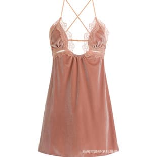 8002 Velvet Sexy Sleepwear Nightgown Factory Wholesale Camisole Nightgown Embroidered Sleepwear, Removable Pads Not Included