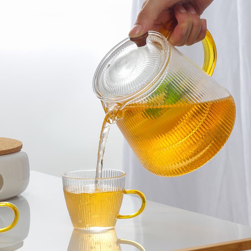 Multi-Spec Glass Ceramic Stove Heating Tea Kettle, Vertical Grain High Borosilicate Glass Flower Tea Pot for Stove-top Brewing