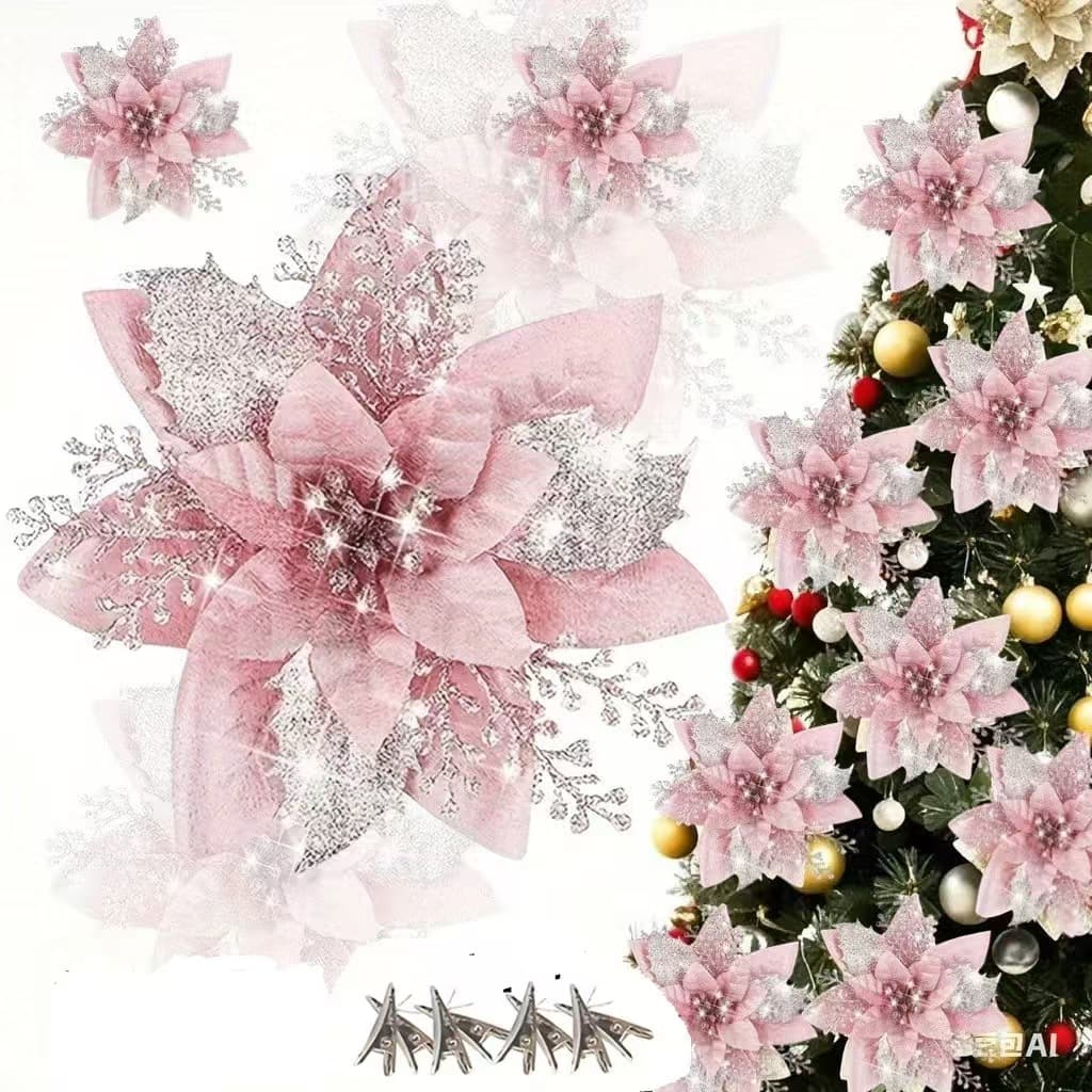Cross-border Christmas Decorative Flowers Artificial Allium Flowers with Glitter Christmas Tree Decorations Christmas Wreath Accessories