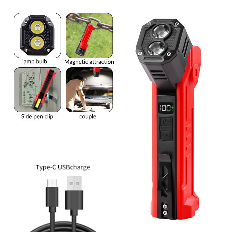 Cross-border new product strong light super bright dual light source portable 180-degree rotating multi-functional work light with pen clip magnet