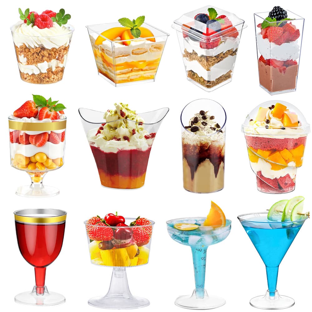 Disposable mousse cup hard plastic transparent dessert cup square pudding cup ice cream cup tall red wine cup