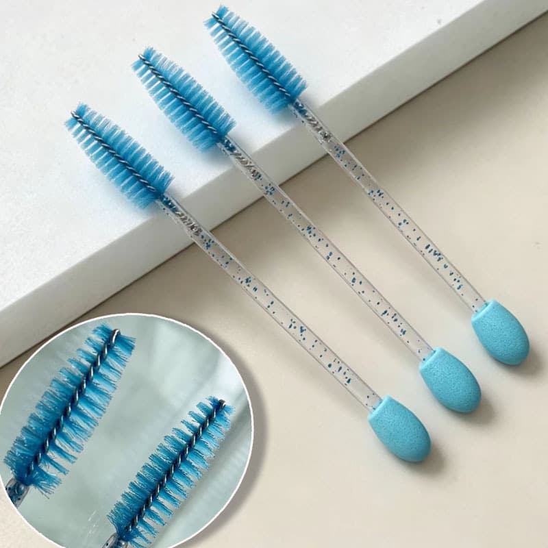 Disposable Dual-Ended Mascara Brush Glitter Transparent Handle Eyeshadow Sponge Applicator Makeup Tool Eyelash Extension Spiral Brush