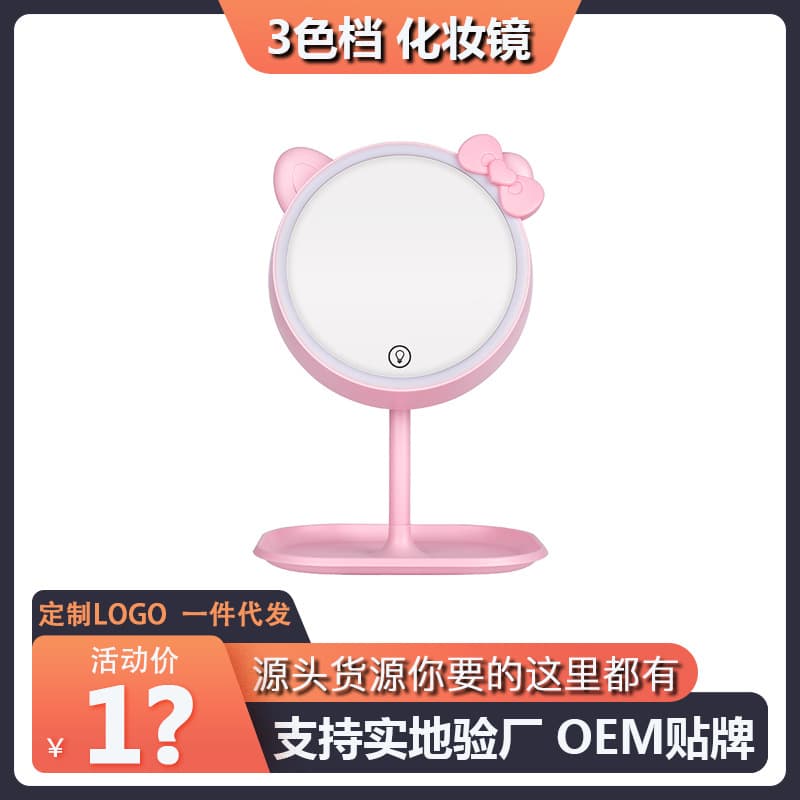 Makeup mirror with glasses cleaner, rechargeable LED vanity mirror with adjustable brightness.