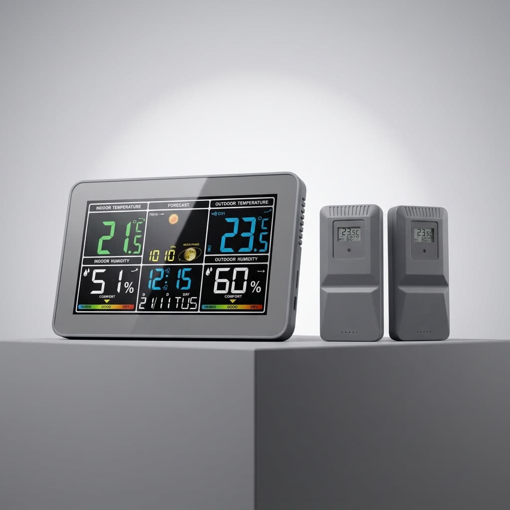 Wireless Indoor Outdoor Thermometer for Weather Station, Color Display Weather Thermometer with Barometer Digital Temperature