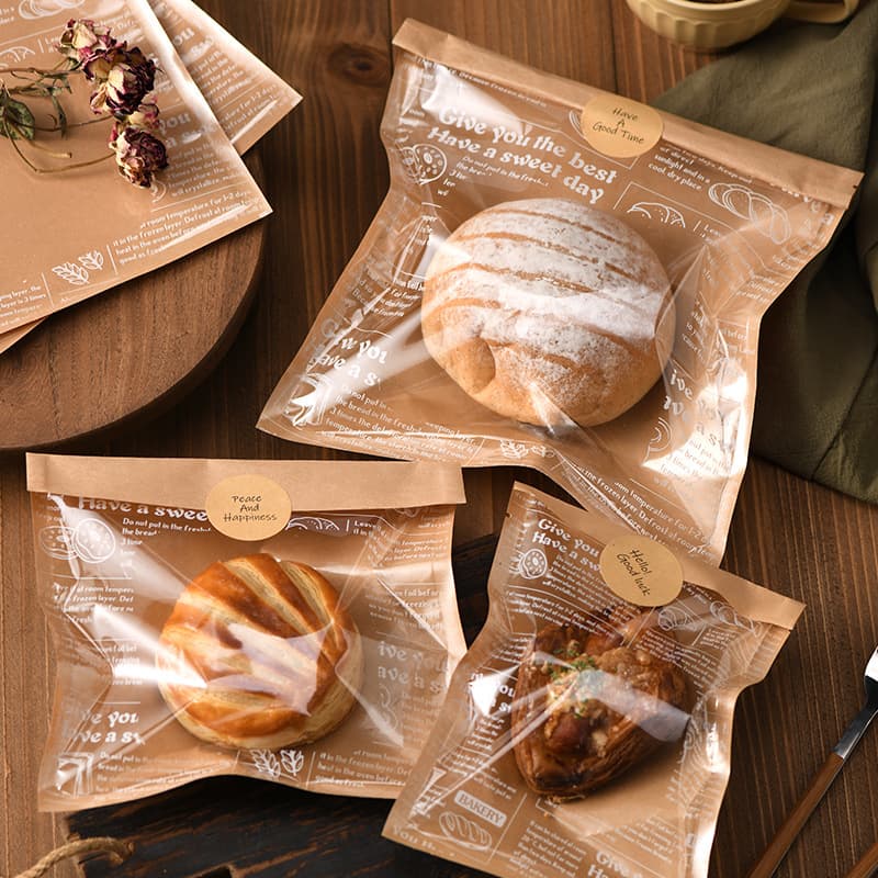 English Kraft Paper Bread Bag, Paper Bag for Baking, Breakfast, Toast Packaging, Transparent Sandwich, Pineapple Bun, European Bread Bag