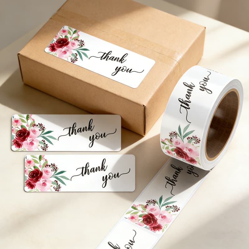 Factory Direct Sales Rectangular Copperplate Paper Thank You Gift Sealing Stickers, Flower Shop Baking Decoration Seals, Self-Adhesive Labels