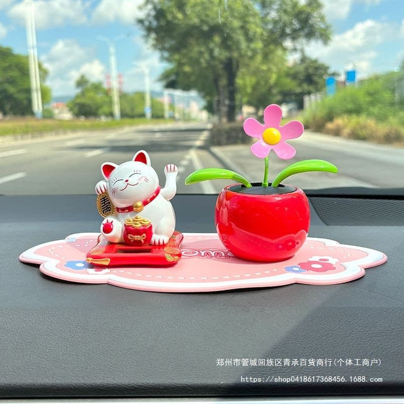 Car Interior Decoration Solar Maneki Neko Waving Arm Trending Sunflower Car Ornament New Style