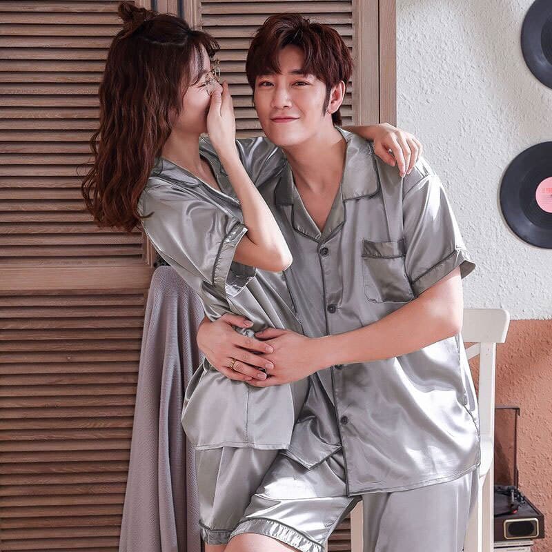 Couple Pajamas Women Summer Ice Silk Short Sleeve 2024 Viral Plus Size Men Silk-like Homewear Set