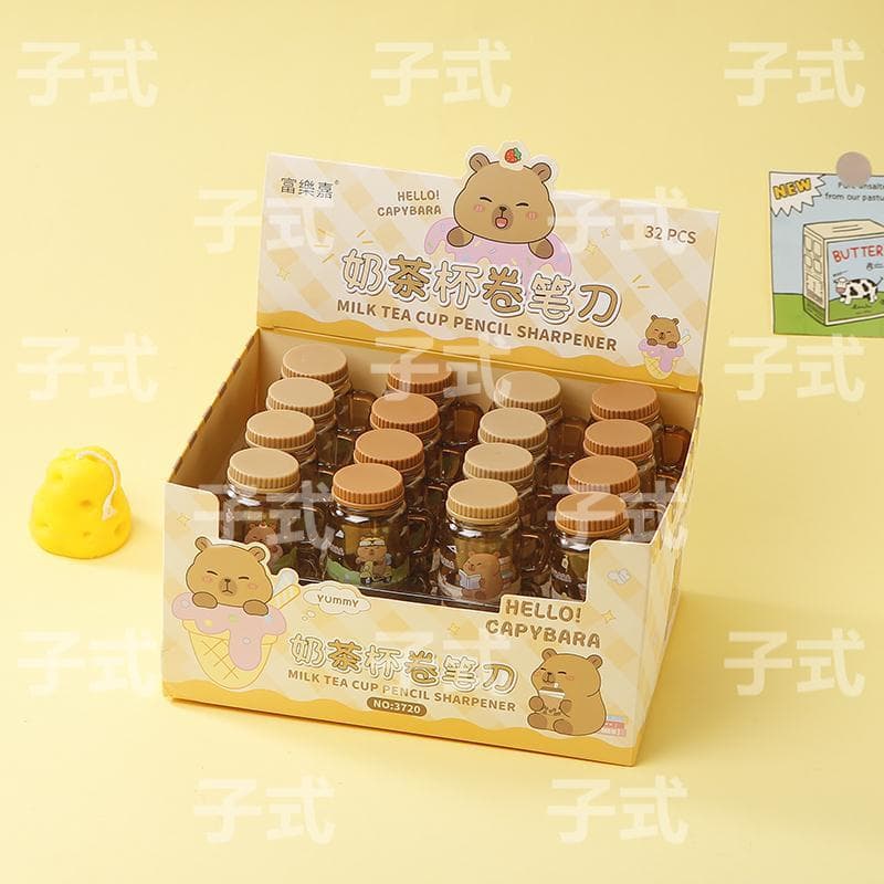 Fulejia 3720 Capybara Milk Tea Pencil Sharpener, High Appearance, Compact and Portable Sharpener for Students