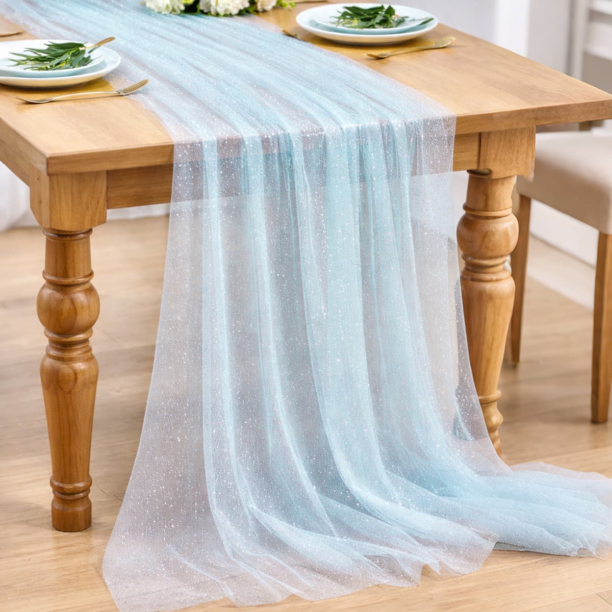Blue pink mesh table flag wedding party decoration tablecloth silver dot mesh table cloth wedding table decoration