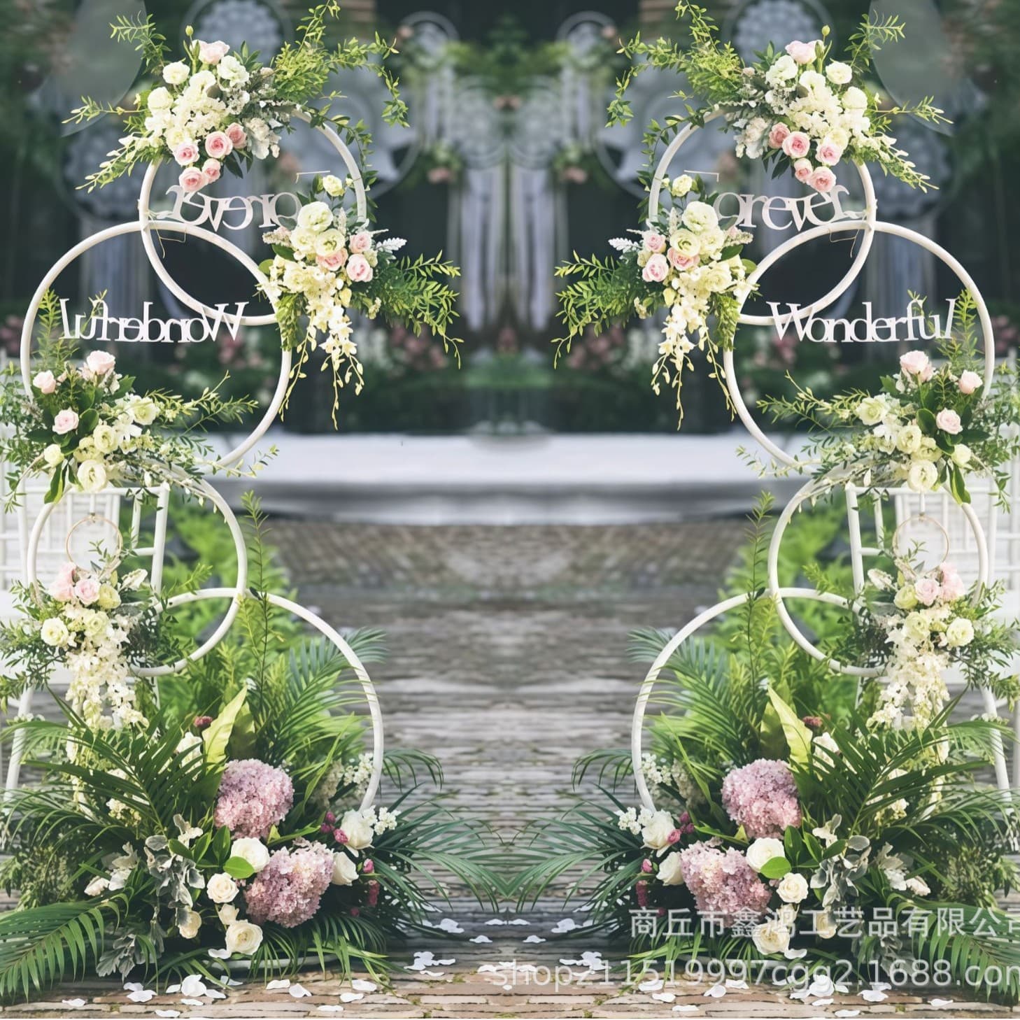Wedding iron ring decoration wedding background interlocking new props wedding ornaments donut ring arch