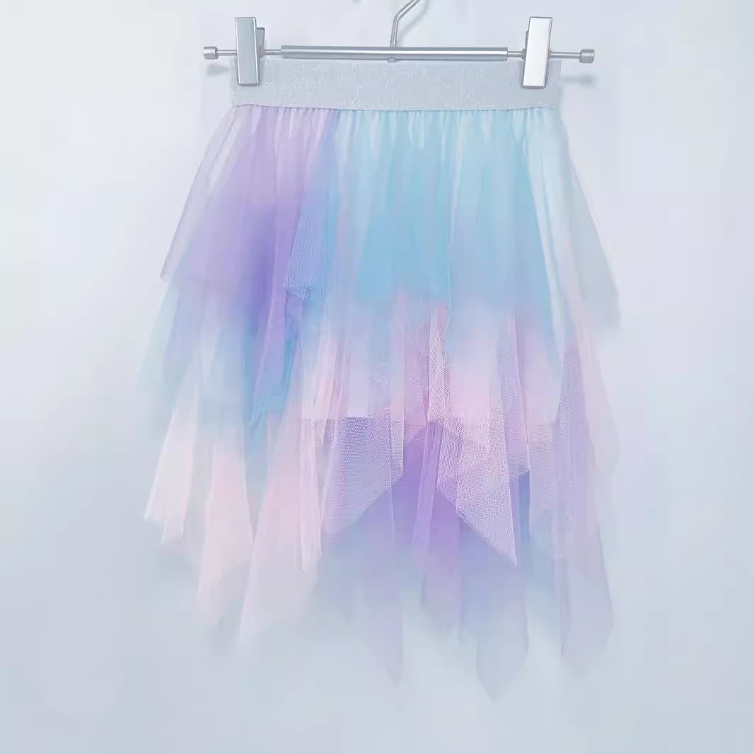 Girls' Skirt Four Seasons Fashionable Children's Cake Rainbow Tulle Skirt Puffy Skirt Princess Skirt Irregular Mesh Skirt