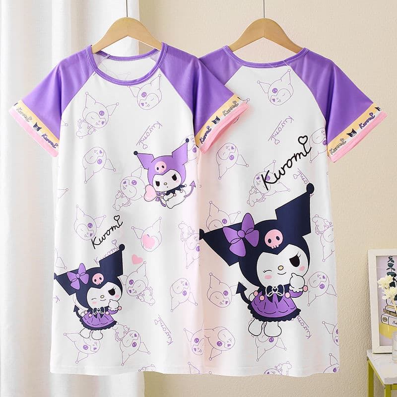 Southeast Asian Girls' Nightgown Summer Thin Short Sleeve Kids Cartoon Dress Homewear for Medium/Large Children