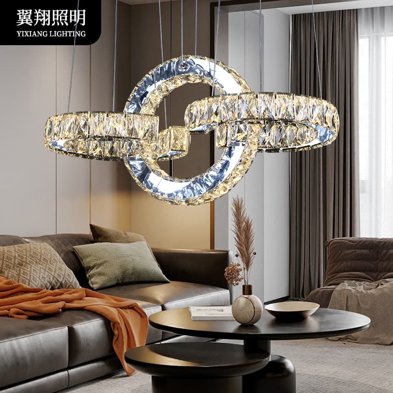 Light Luxury Crystal Living Room Chandelier Modern Simple Restaurant Bedroom Lighting Duplex Round Ring Creative Chandelier Wholesale