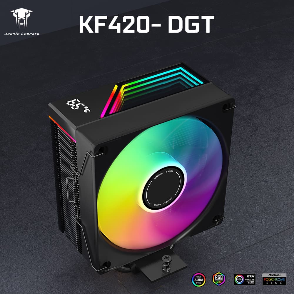 Jungle Leopard KF420 DIGITAL Display Edition Full Black Four Heat Pipe ARGB Top Cover Temperature Controlled CPU Cooler