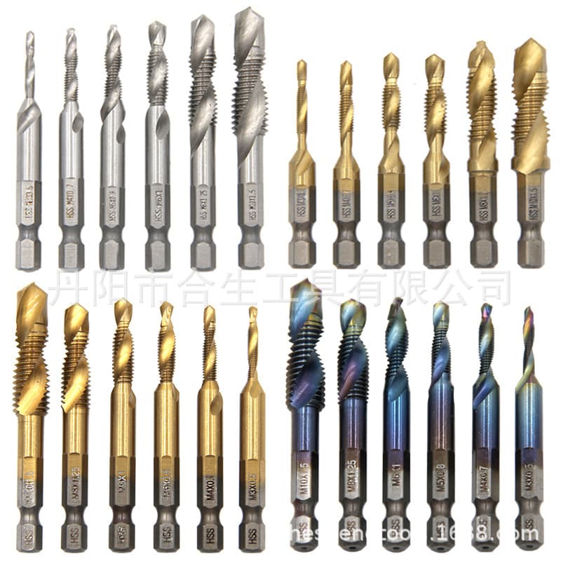 Cross-Border 6pc High-Speed Steel Combination Tap, Integrated Drilling and Tapping Tap, Titanium-Plated Machine Hole Punching, Tapping, and Chamfering Tap