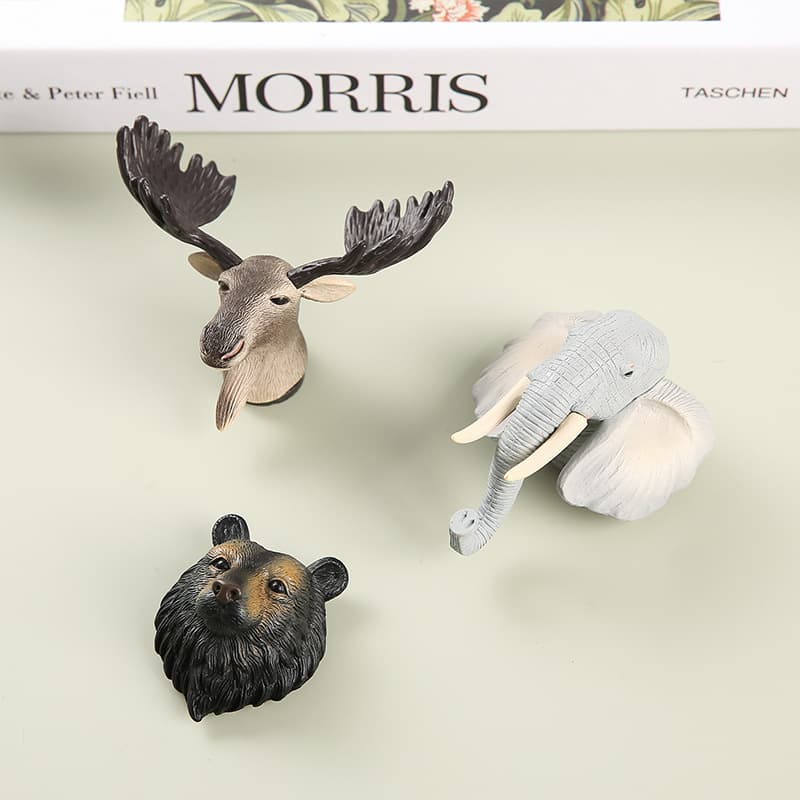 New Cross-Border Simulation Wild Animal Head Model PVC Fridge Magnet Wall Car Decoration Children's Toy Figure