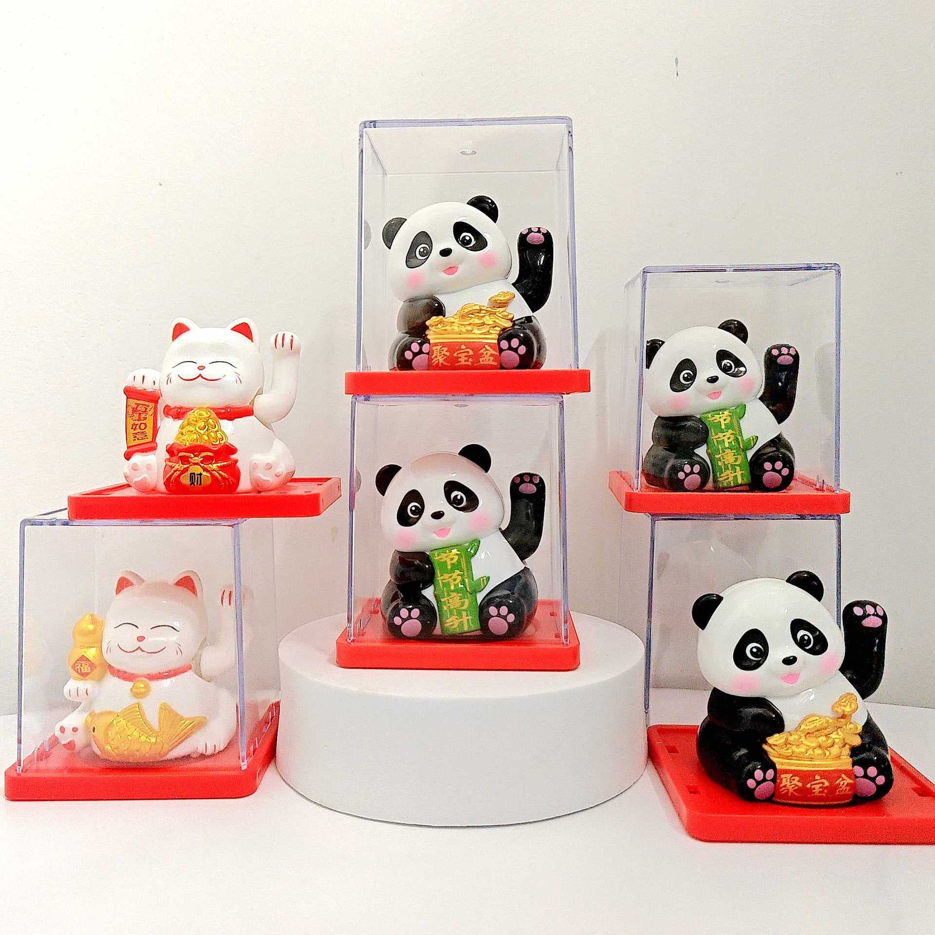 2-inch Solar Lucky Cat Cub Panda Figure Blind Box Desktop Buddha Small Ornament Birthday Gift Craft