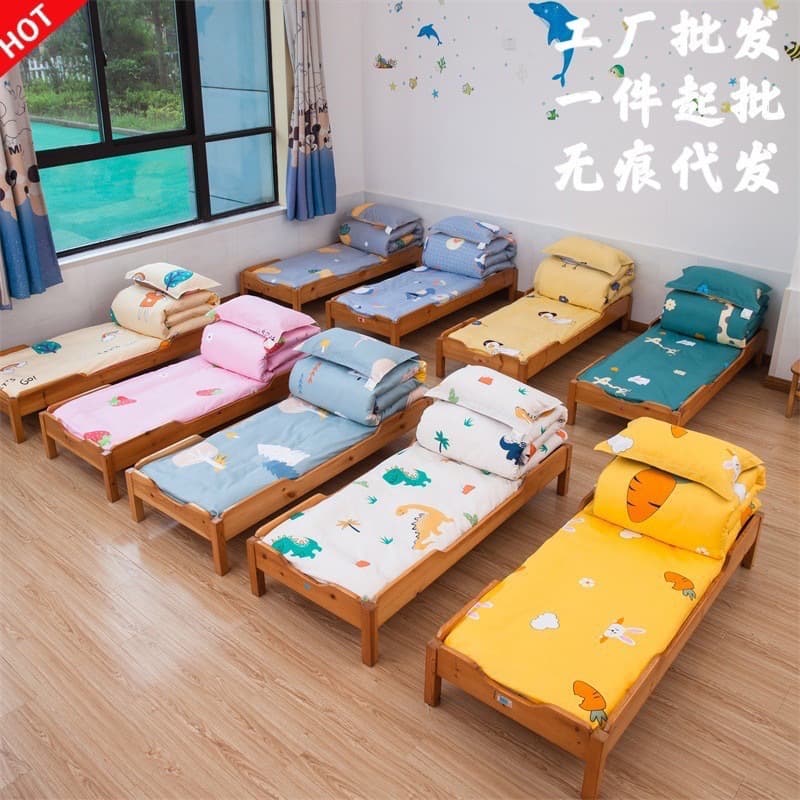 Class A Baby-Grade Pure Cotton Kindergarten Bedding 3-Piece Set, Baby Nap Full Cotton Quilt Cover and Mattress Pad 6-Piece Set