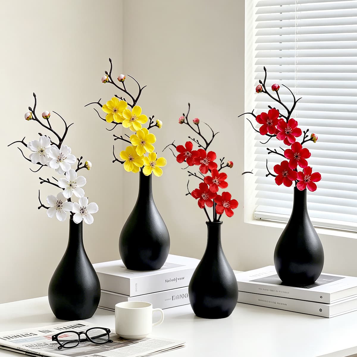 New Plum Blossom Simulation Artificial Plum Branch Home Decoration Hotel B&B Decoration Flower Cross-Border Hot Selling Fake Plum Blossom