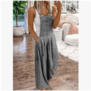 2021 Europe and America Amazon Spring Summer Women's Denim Overalls, Wide Leg, Lightweight, Loose, Knee-Length Casual Pants