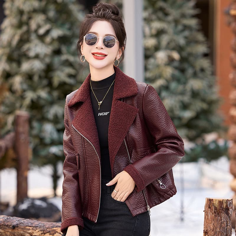 Brand Autumn/Winter Women's Leather Jacket Korean Loose Fit Sheepskin Casual Trendy Motorcycle Thickened Fur Lined Leather Coat