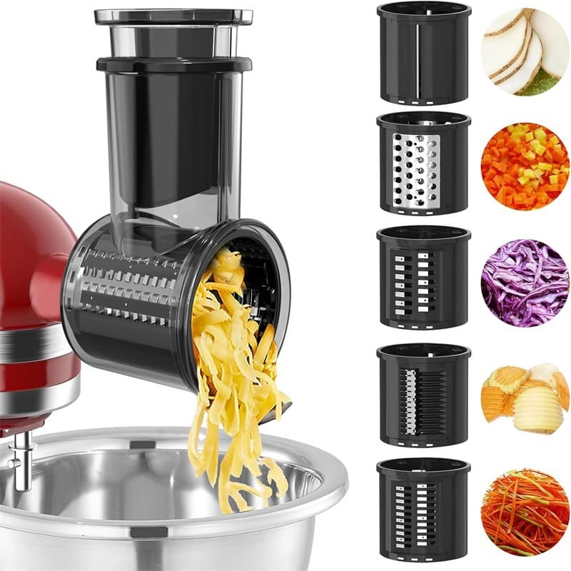 KitchenAid Food Processor Attachment Large Feed Chute with 5-Blade Drum for Slicing, Shredding, Cheese Grating, and Crinkle Cutting