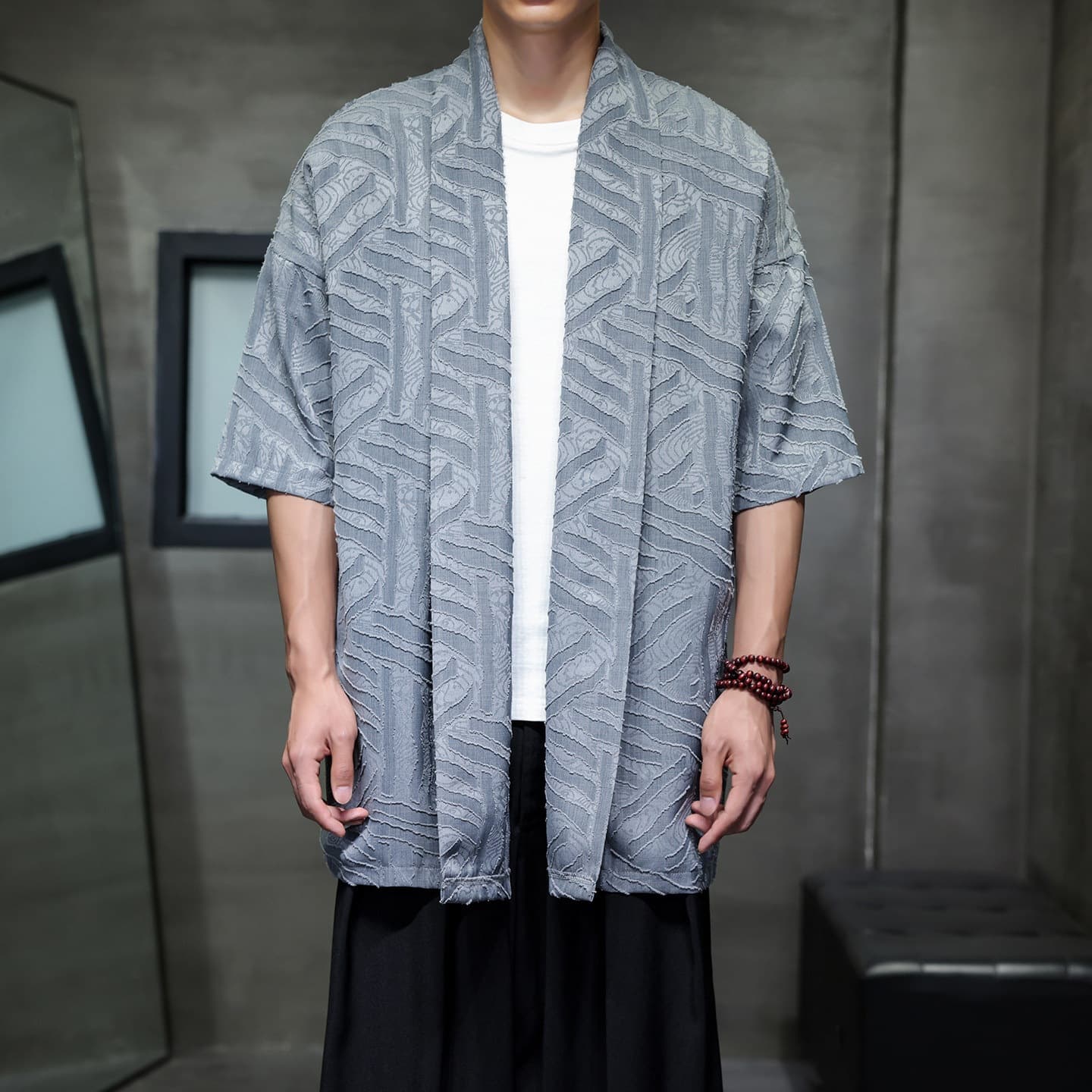 Improved Hanfu Men's Chinese Style Summer Thin Ice Silk Cardigan Taoist Robe Large Size Retro Jacquard Layman's Clothing Jacket for Men