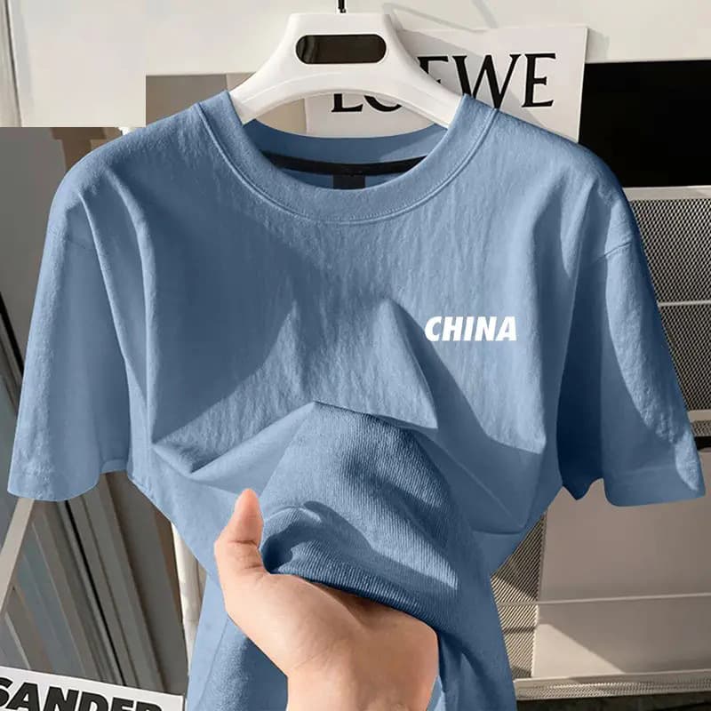 Men's T-Shirt Fashionable Youth Top Couple Matching Pure White Round Neck Top Printed Casual Retro