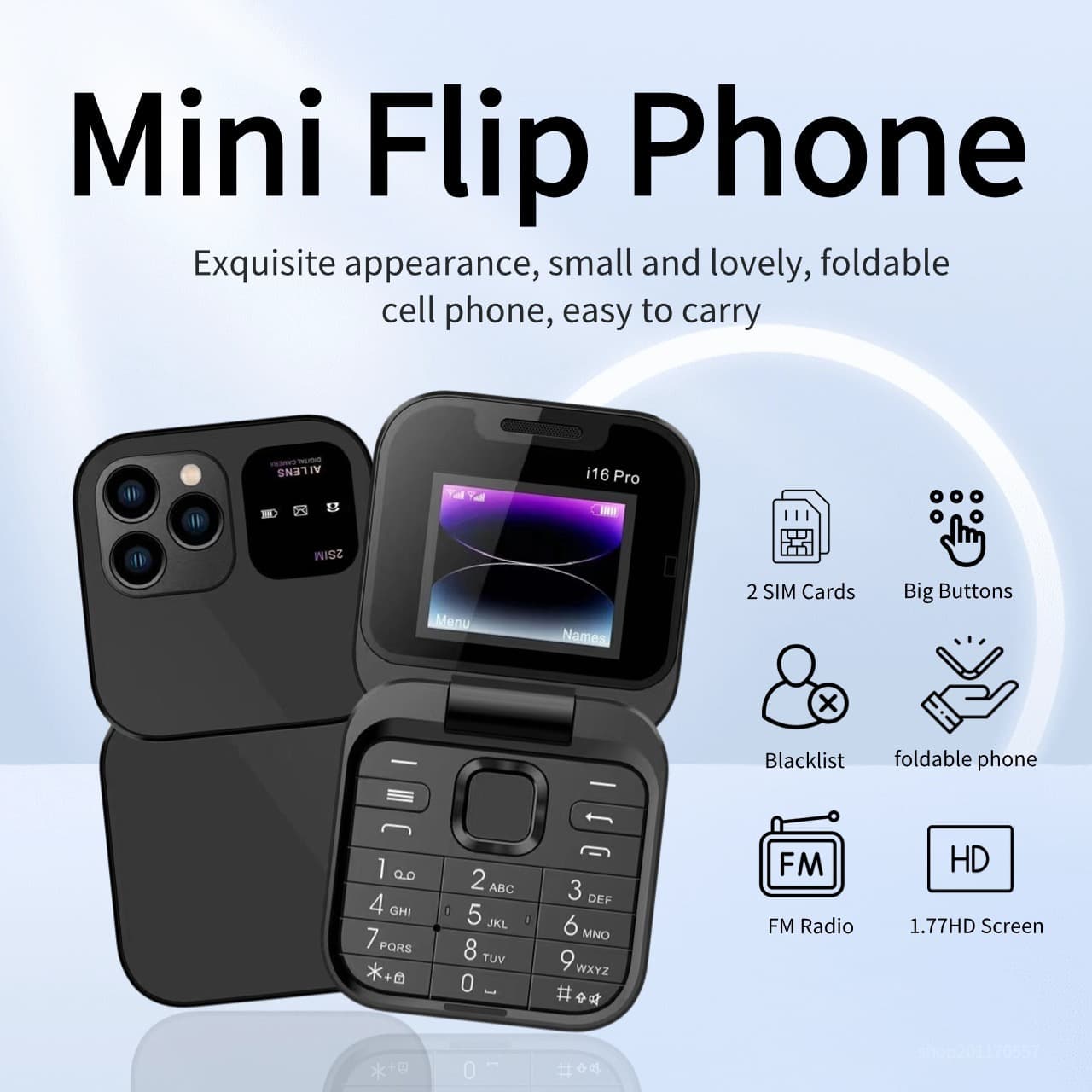 Cross-border i16 Pro Foldable Phone Dual SIM Mini Flip Keypad Small Phone Pocket Senior Personalized Wholesale