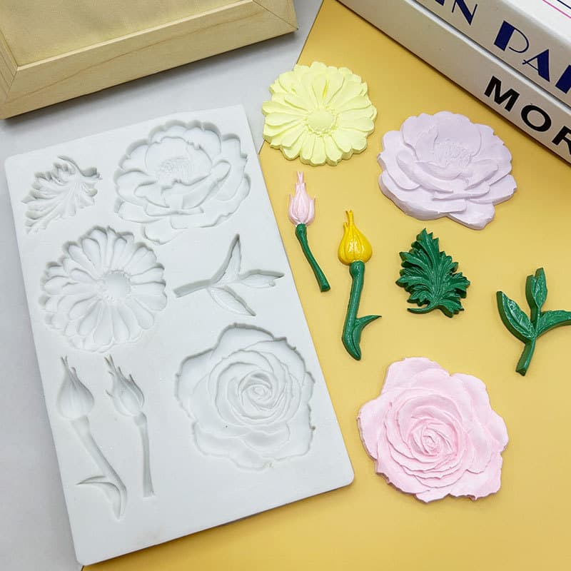 Lotus, Daisy, Rose, and Leaf Combination Silicone Mold for DIY Chocolate Cake Decoration, Epoxy Resin Soap Mold