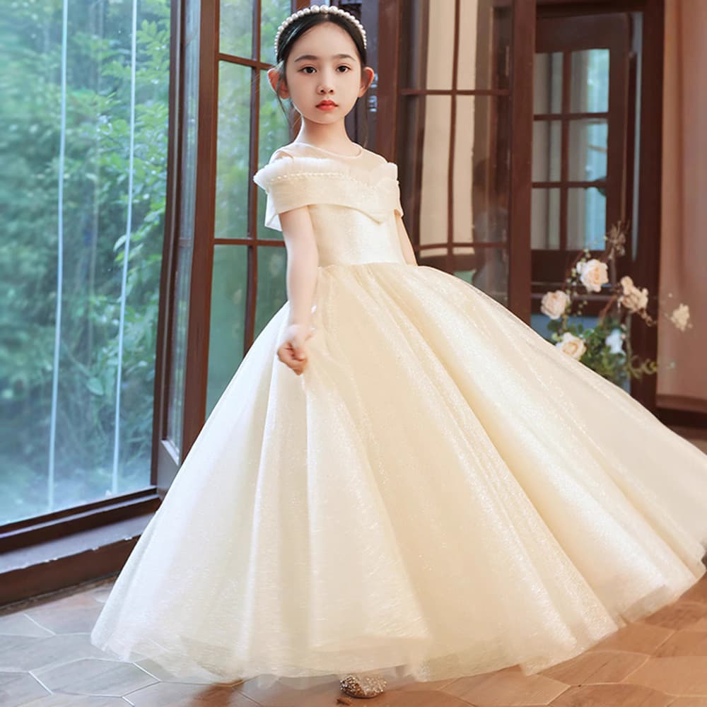 Yellow Kids Princess Dress 2025 New Style Flower Girl Wedding Birthday Piano Performance Outfit for Girls