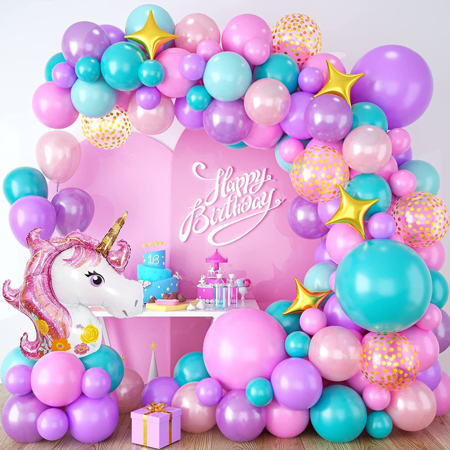 Cross-border Unicorn Birthday Party Balloon Chain Set, Colorful Birthday Decoration Balloon Kit for Kids and Babies
