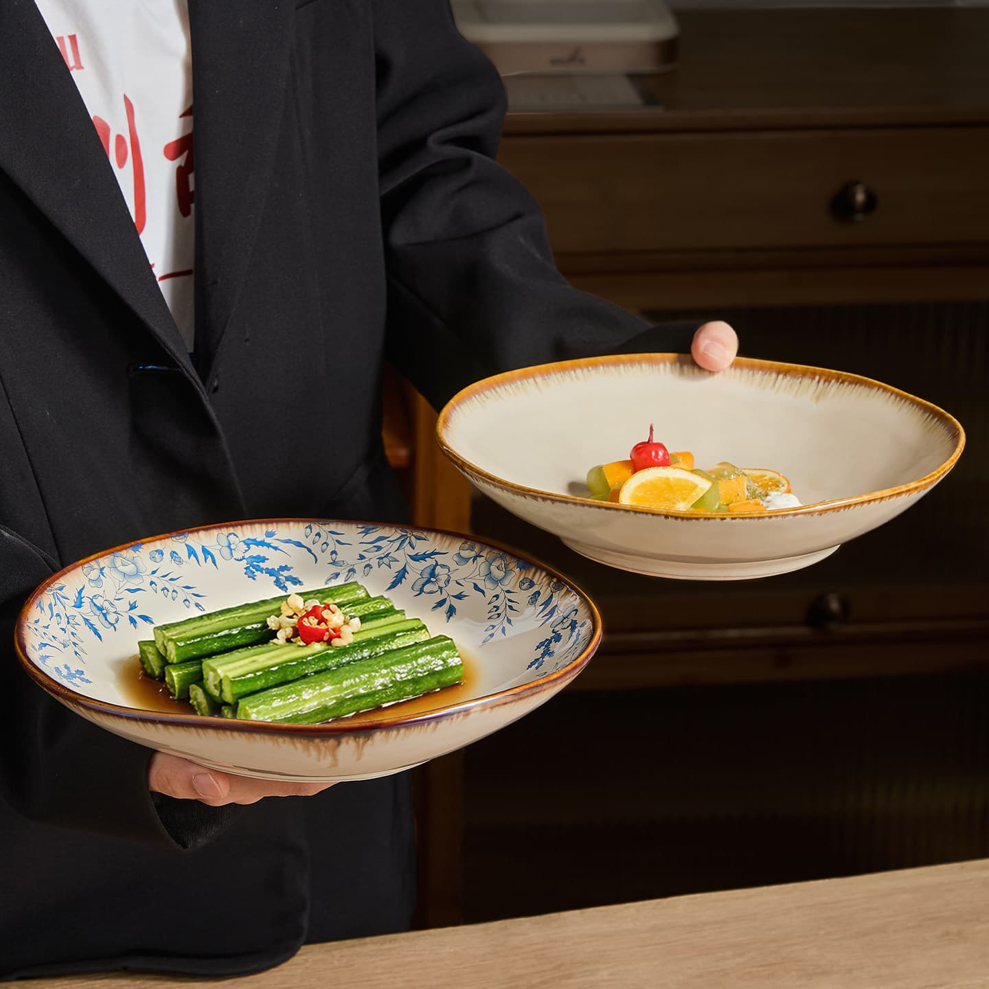 Vintage Style Ceramic Plate Round Dinner Plate High Appearance Soup Plate Tableware New Exquisite Salad Plate