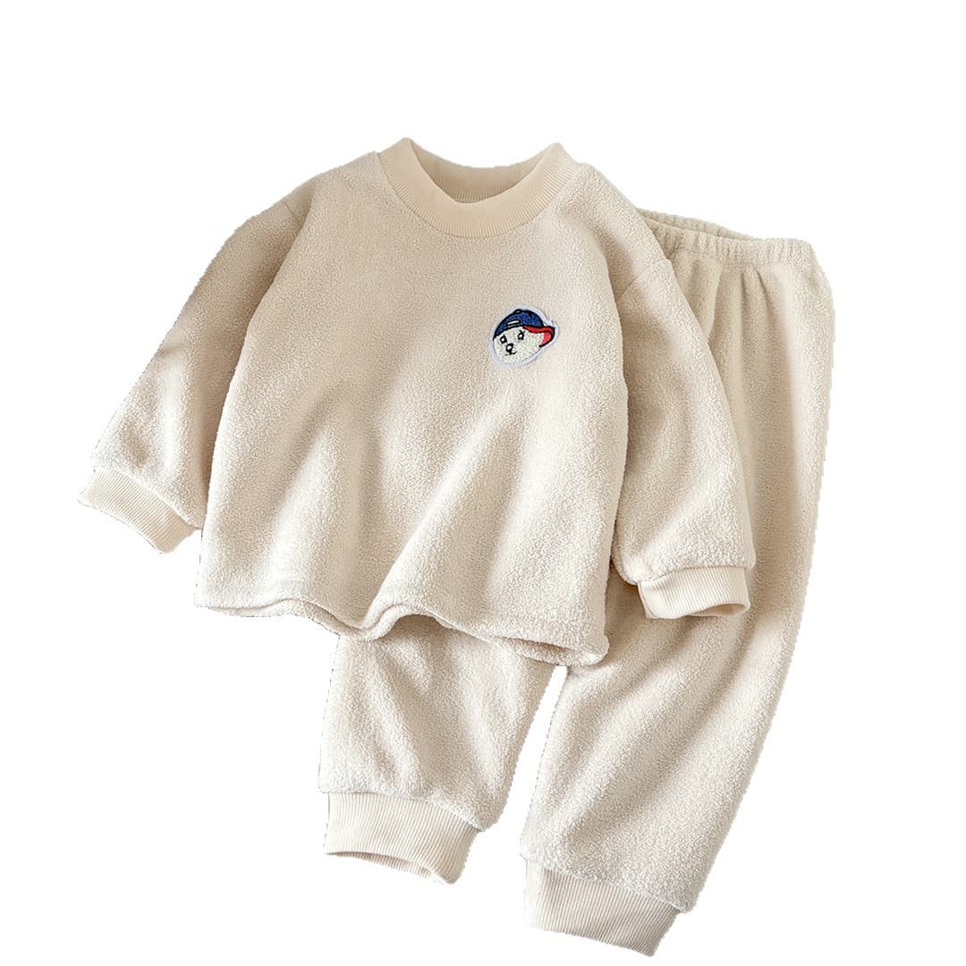 New Fall/Winter Fleece-Lined Thick Kids' Pajamas, Korean-Style Double-Sided Fleece Thermal Sleepwear Set for Boys and Girls, Wholesale Dropshipping