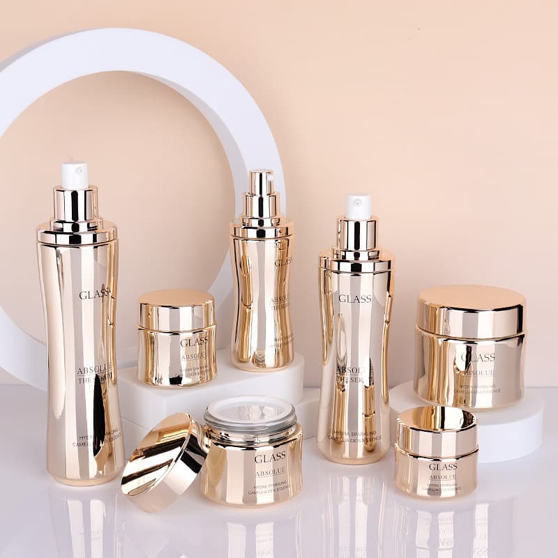 Gold-Plated Slim Waist Cosmetic Set Glass Empty Bottle 20g-150ml Eye Cream Sample Cream Lotion Water Bottle