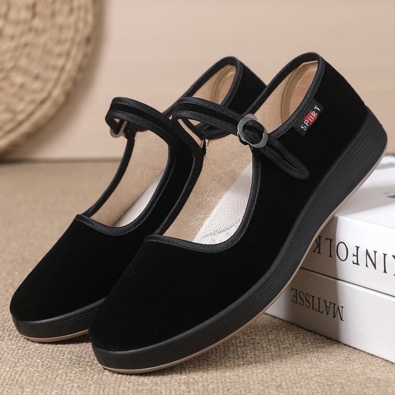 Old Beijing Cloth Shoes for Women with Polyurethane Soles, Non-Slip, Suitable for Square Dancing, Work, and Etiquette, Lightweight and Durable, Mom Shoes, Single Shoes