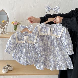 2026 Autumn Cotton Baby Girl Bodysuit Children's New Long Sleeve Dress Versatile Sisters Outfit